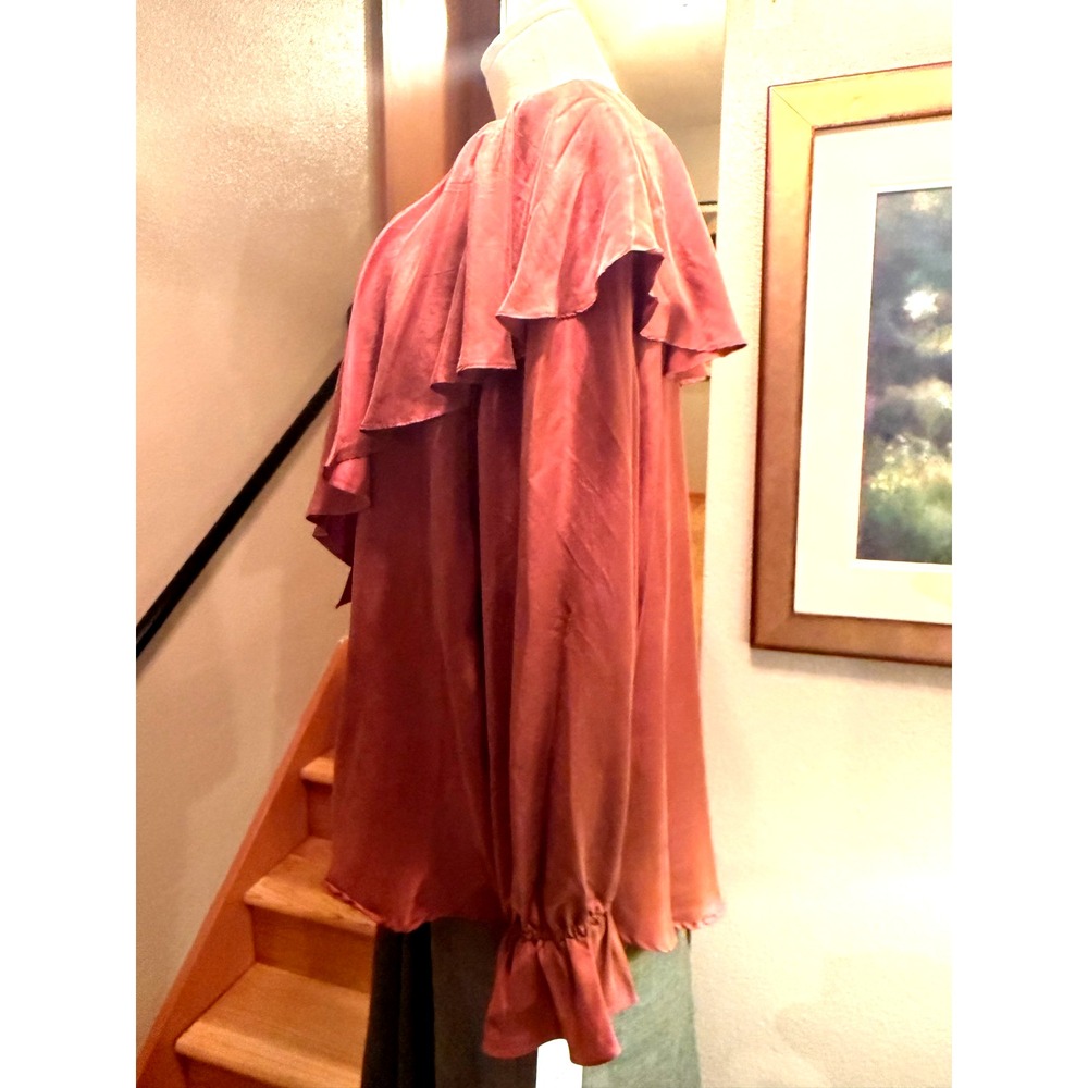 Beautiful mahogany silk blouse with frilled collar and sleeve by Shangrila